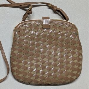 Woven Leather Crossbody Taupe Intrecciato Shoulder Bag Gold Brown BV Vintage